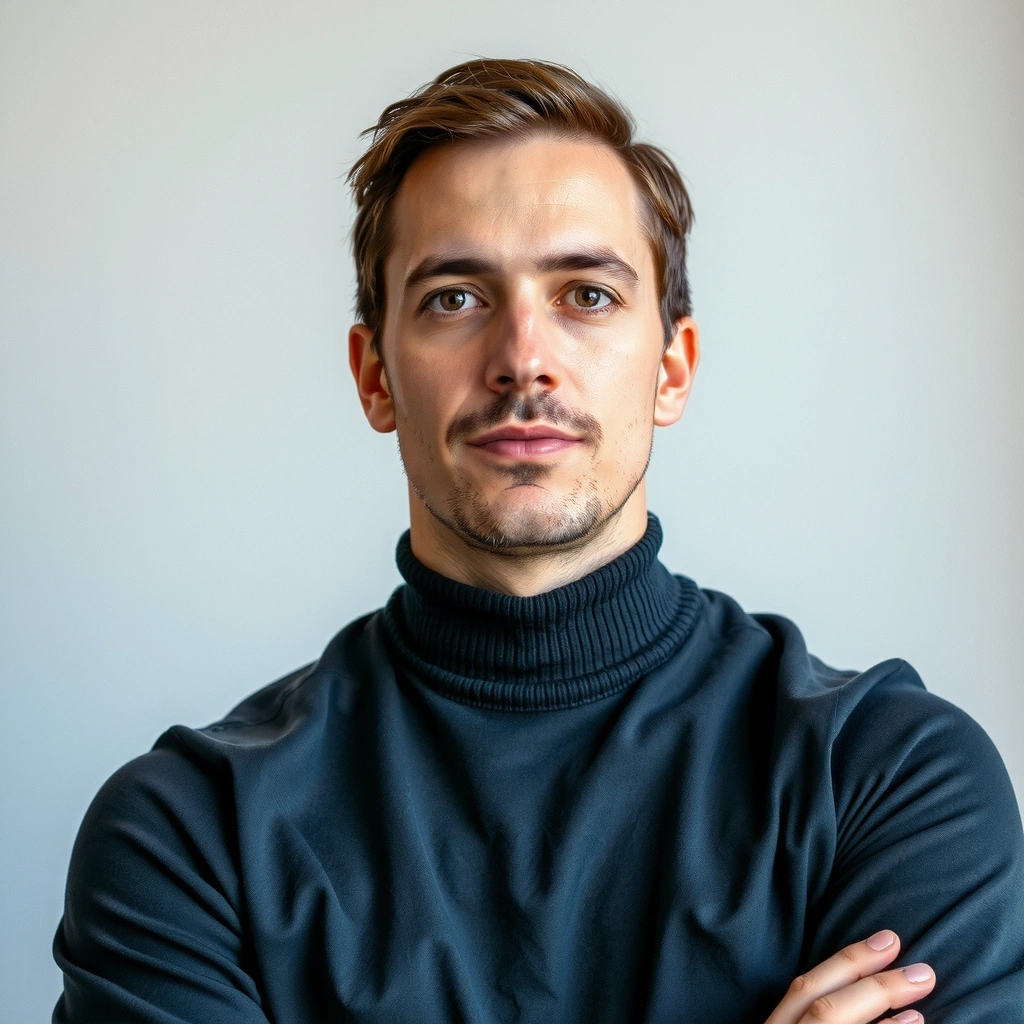 Portrait of a focused male founder, exuding strength and tranquility.